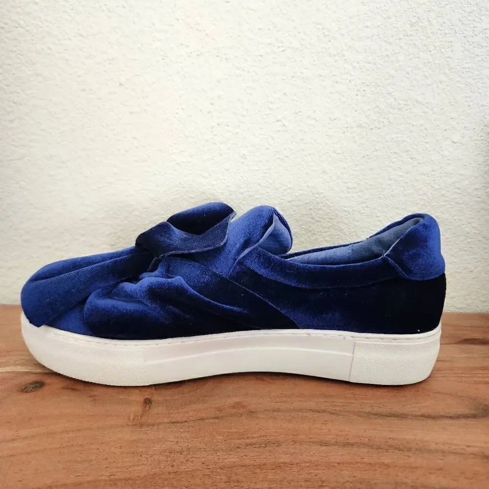 j/slides NYC size 9 velvet navy blue slip on loafers exaggerated large bow tie